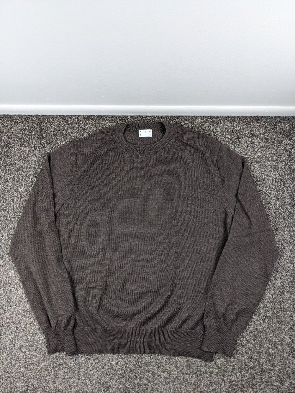 Asket Sweater Extra Fine Merino Wool Crewneck Pullover Brown Mens Large Short